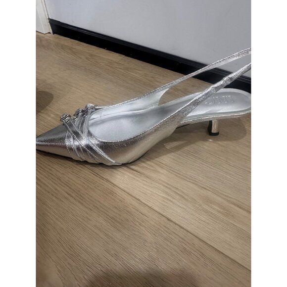 Silver Slingback Pointed-Toe Heels With Embellished Straps 2-Inch Kitten Heel By - Picture 6 of 8